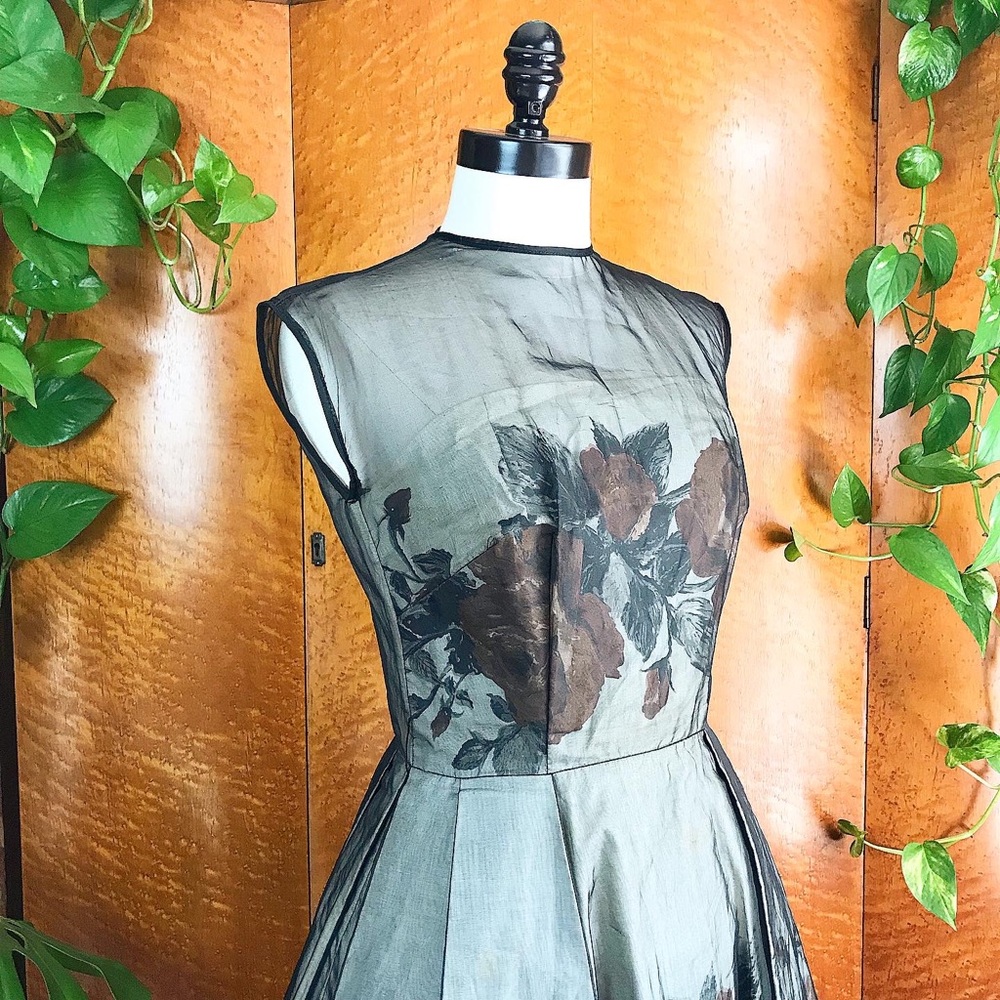 ROSE PRINT 1950’s 50s Vintage New Look Party Prom Cocktail Evening Dress S - Picture 11 of 13